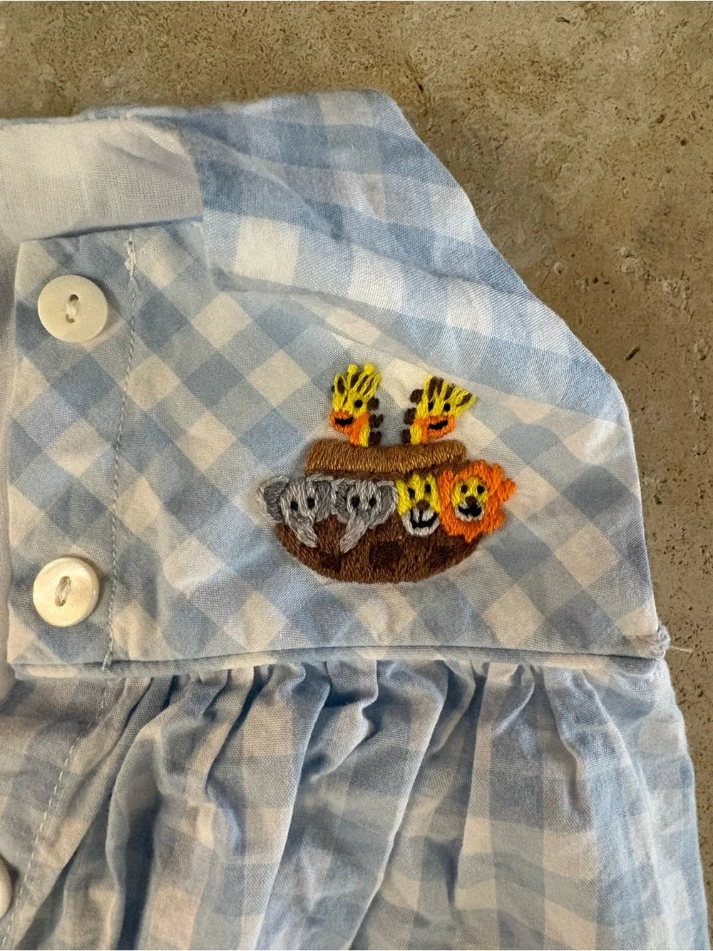 Seaux Smocked Blue Gingham Noah’s Ark Button Down Bubble size 9 months